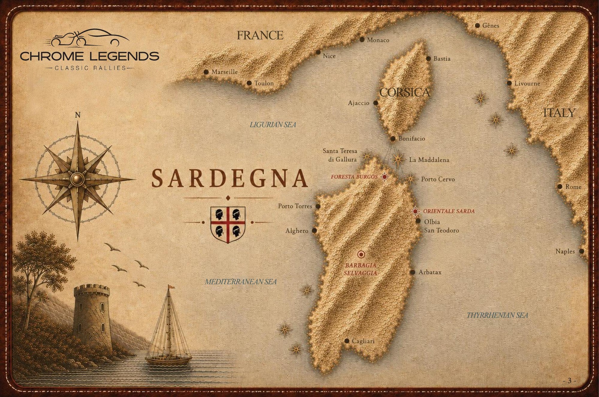 Illustrated map of Sardegna.